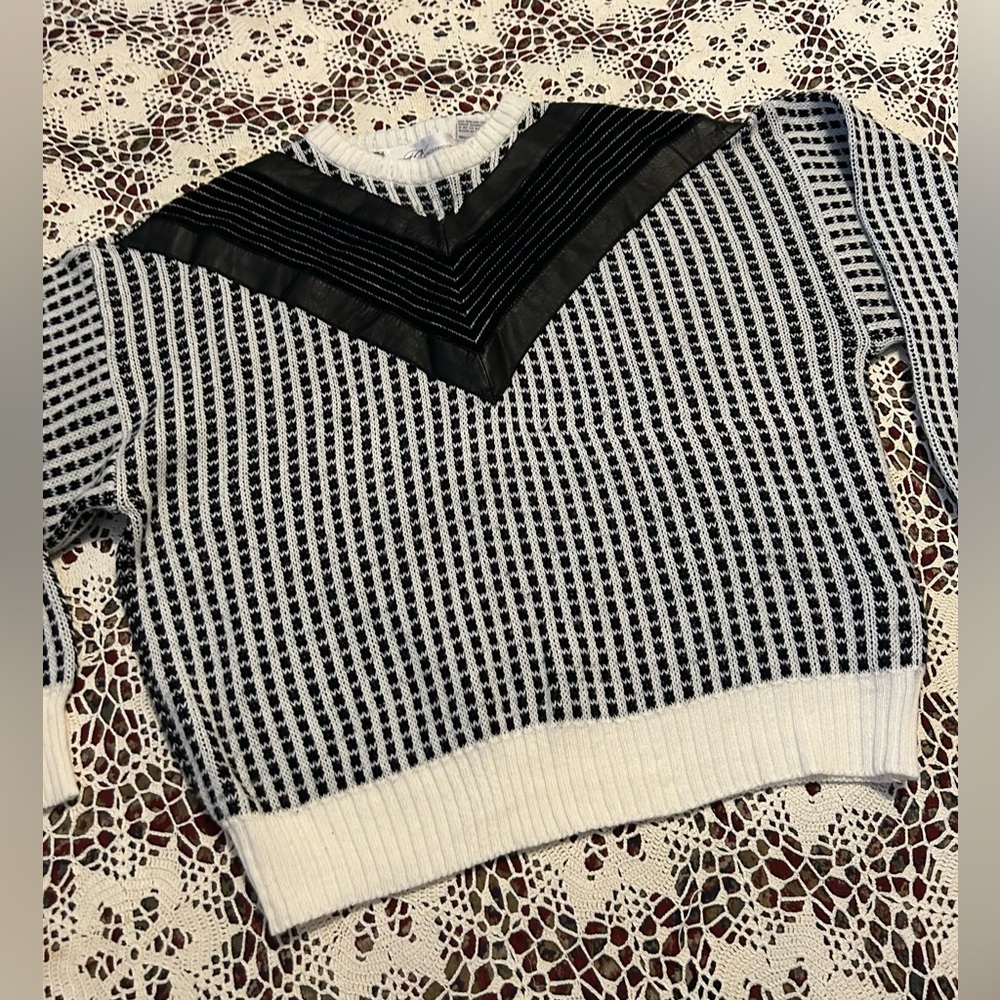 Vintage Black and White V-Neck Sweater